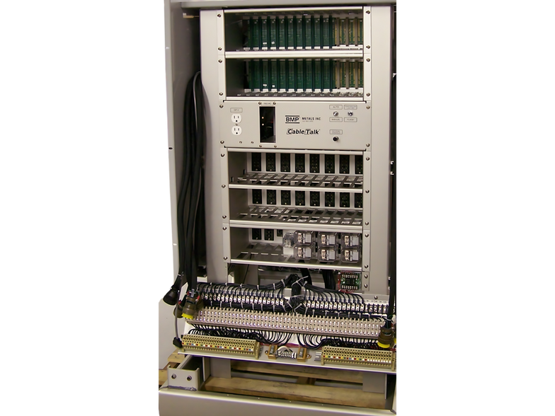 Traffic Cabinet with neat wiring and an open door.