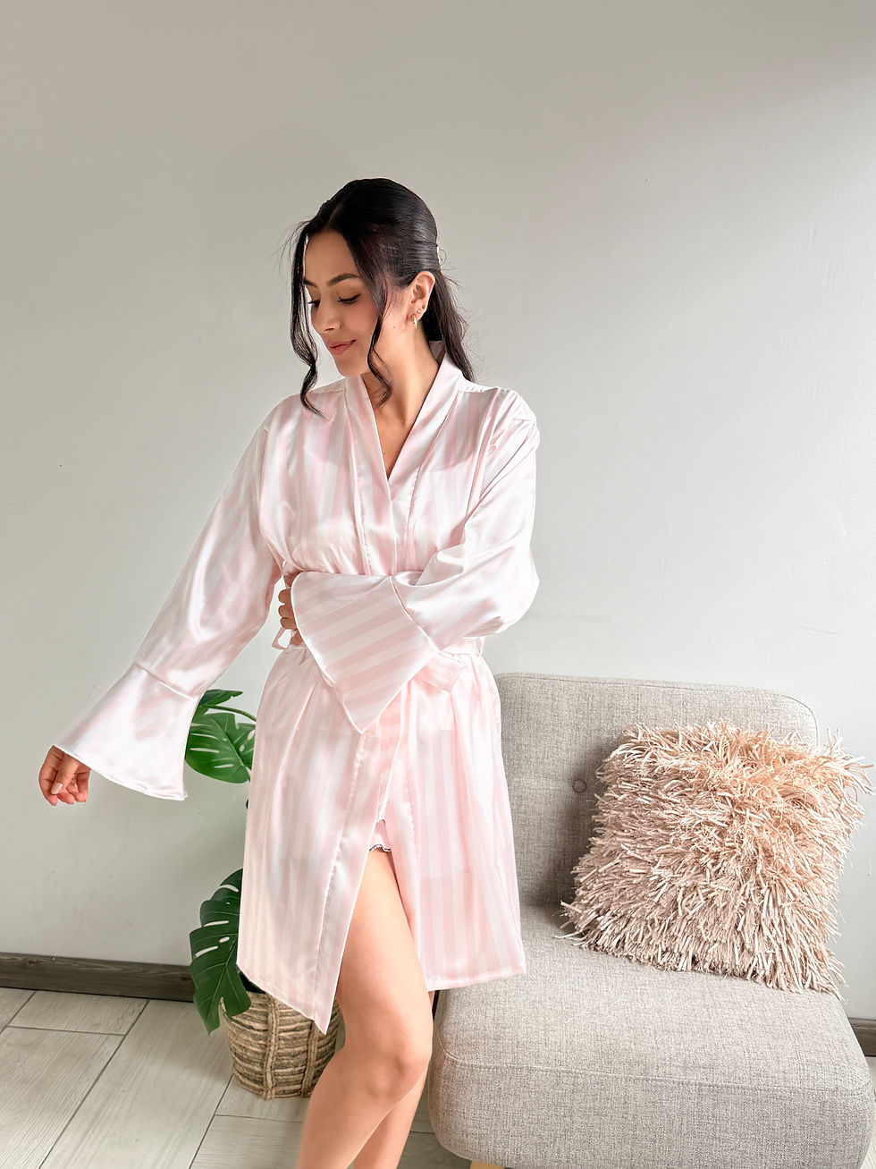 Miniatura: Levantadora satín rayas rosa