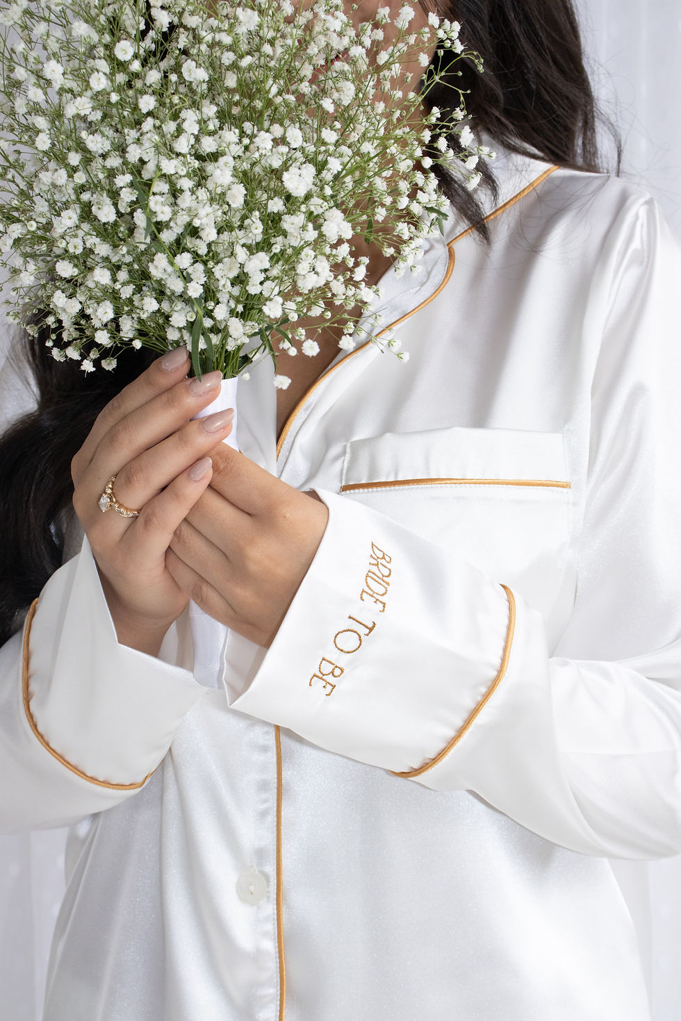 Miniatura: Pijama satin manga larga y pantalón Bride to be