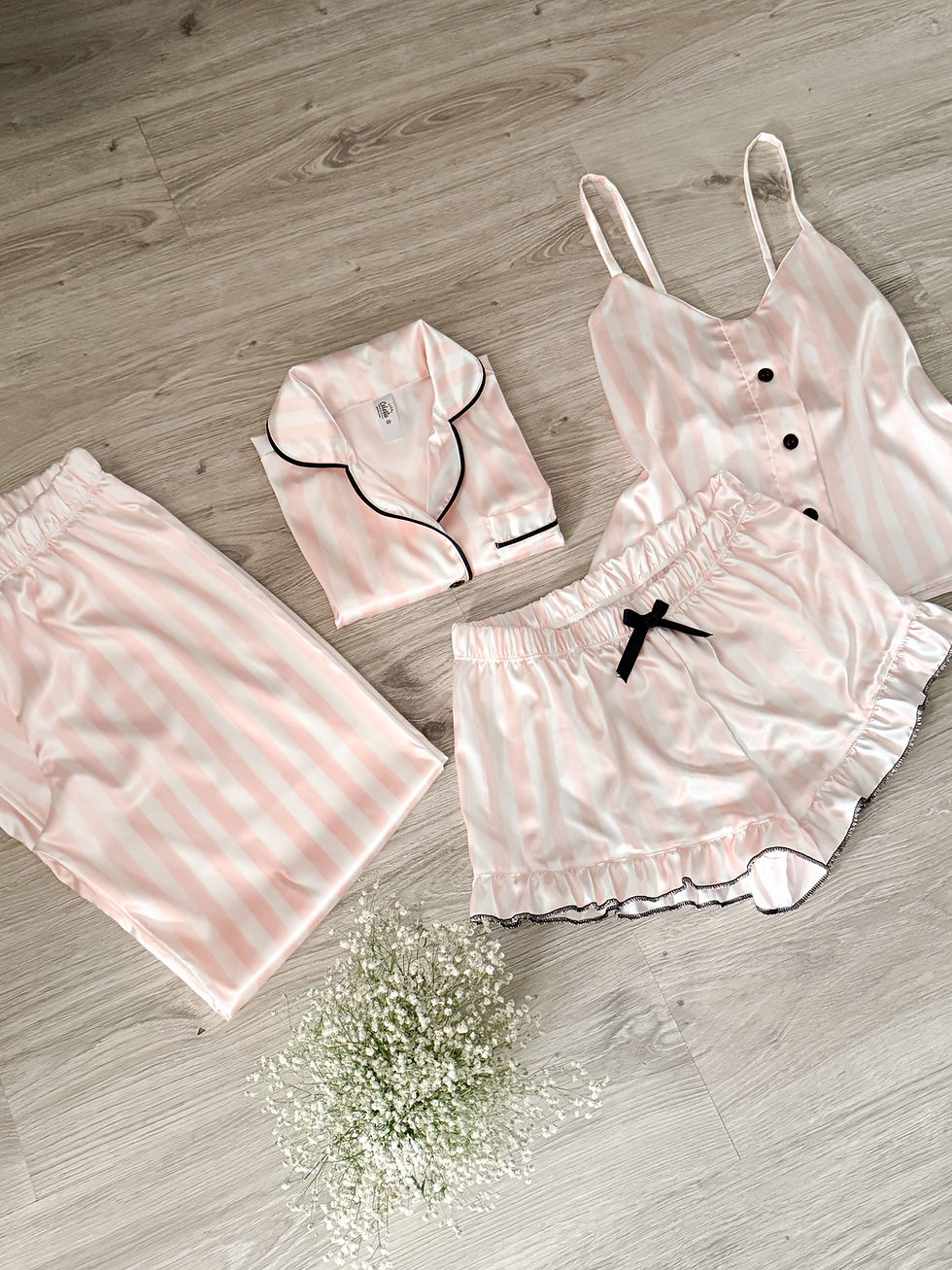 Miniatura: Set 4 piezas rayas rosa