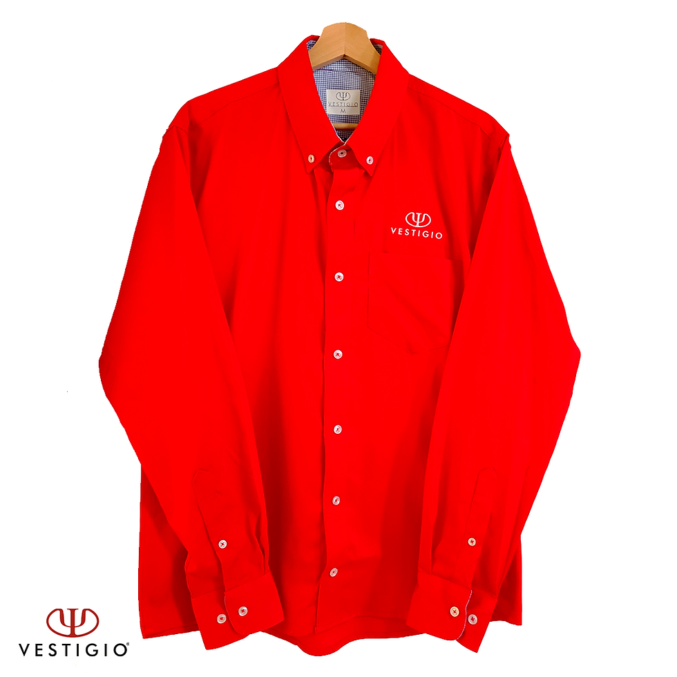 Camisa roja manga larga con logo "GRUPO FINANCIERO" y "VESTIGIO".