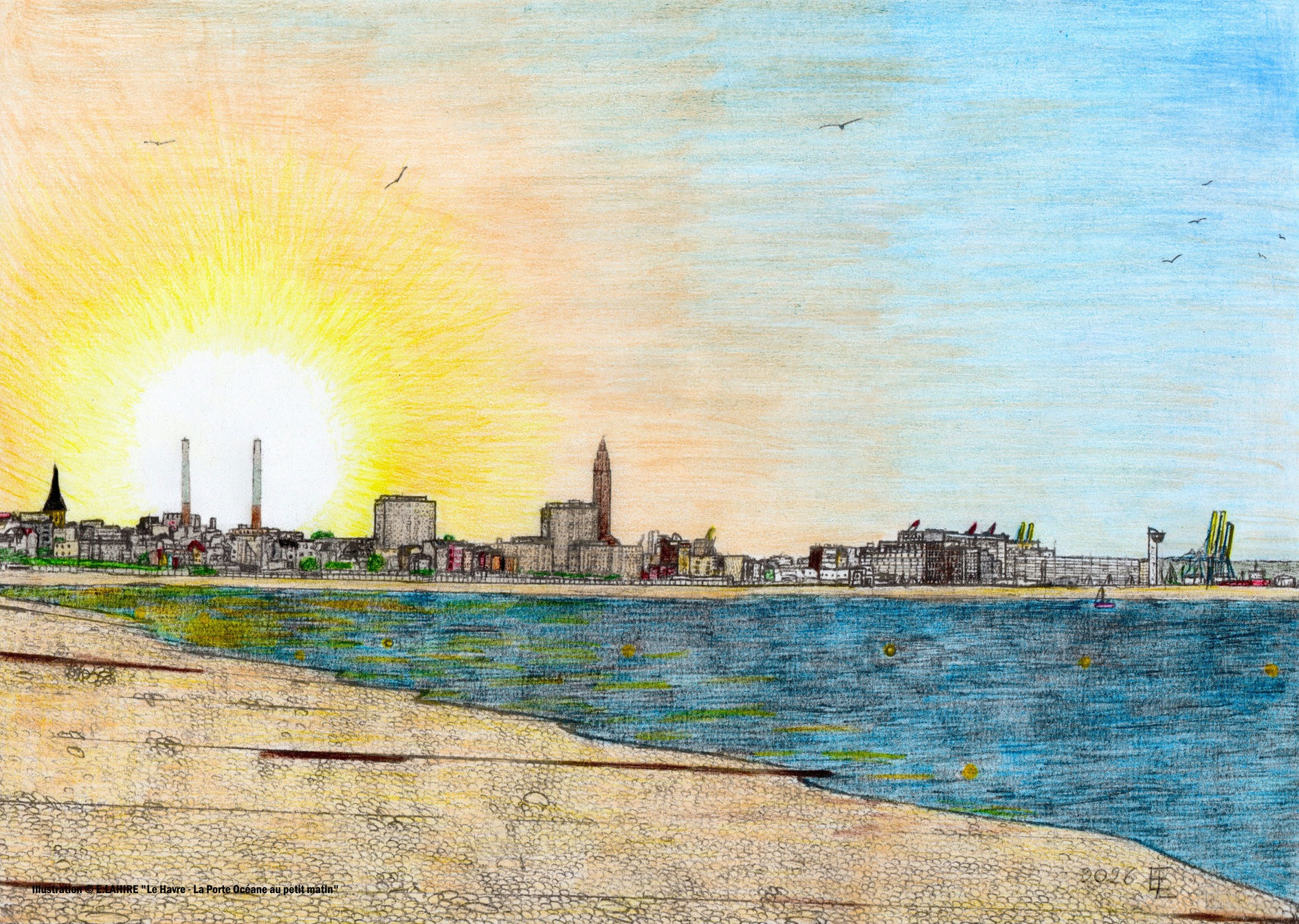 Carte postale de la Porte Océane au petit matin à le Havre