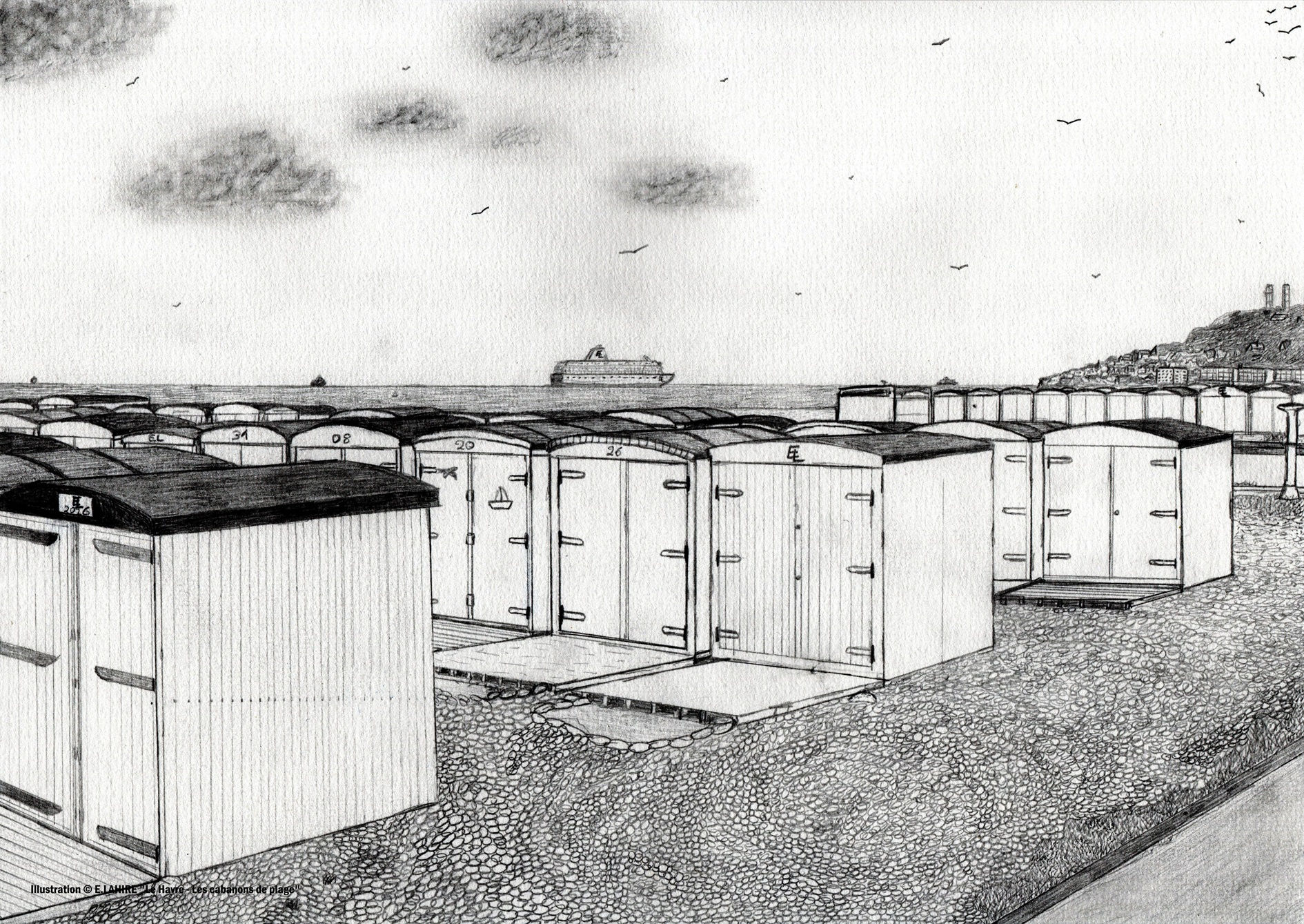 Poster seul les cabanes de plage de le Havre