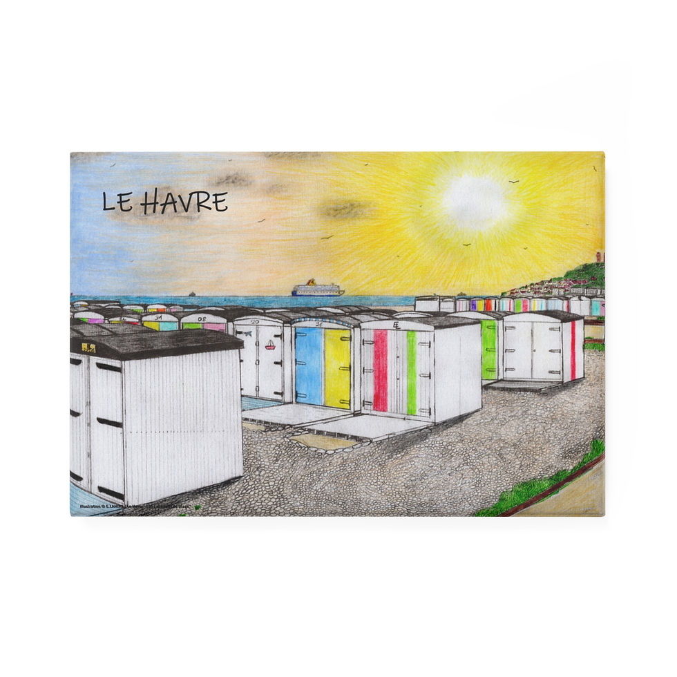 Magnet Le Havre les cabanes de plage, illustration colorée par E.LAHIRE