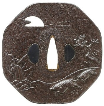 親子猪図鐔　銘　安親