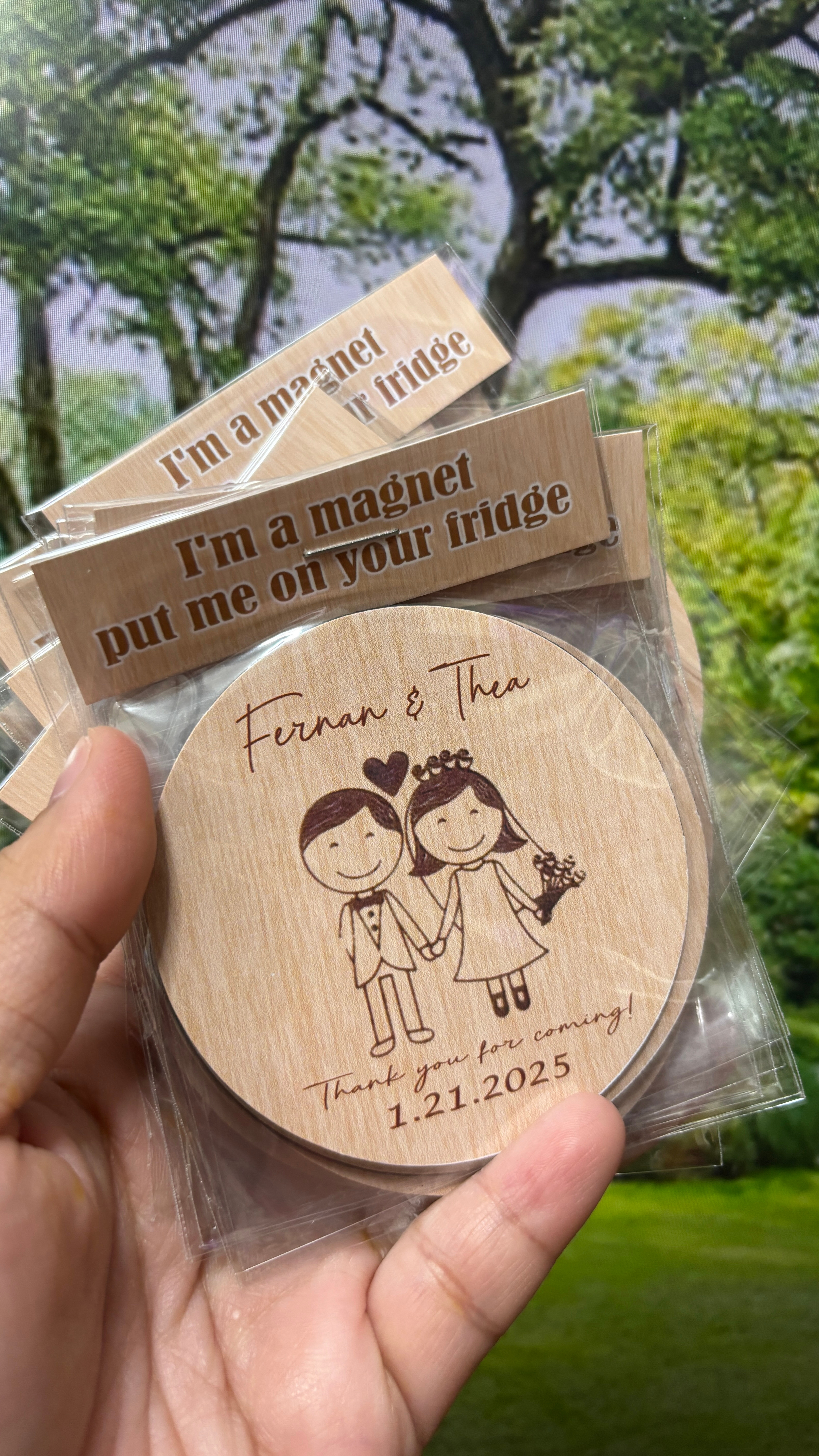 Wedding DESIGN 2 | CIRCLE Wood Design Ref Magnet Souvenir