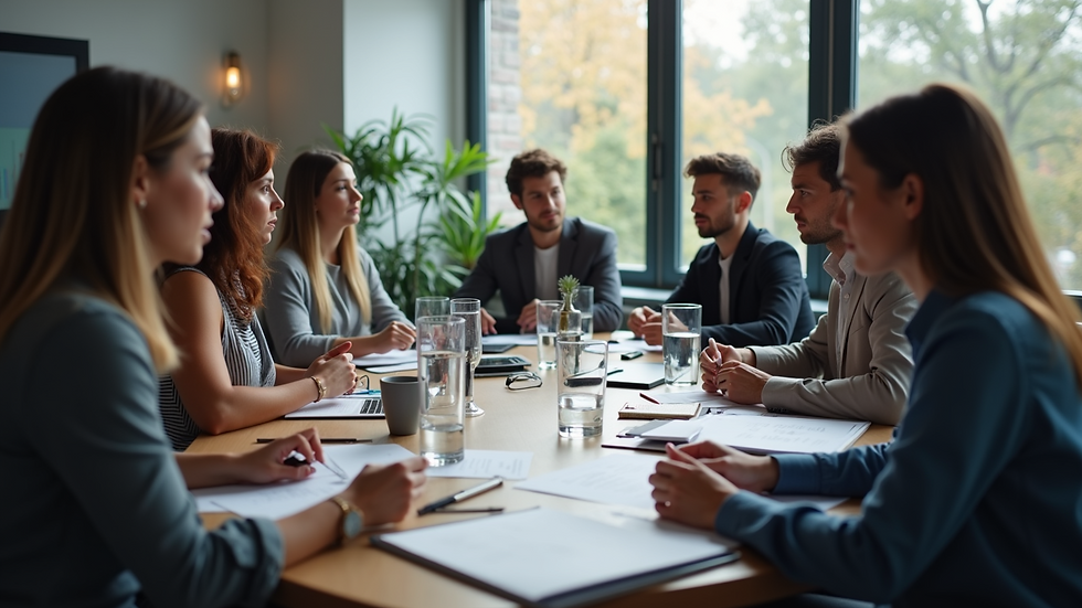 High angle view of a brainstorming session in a digital marketing team