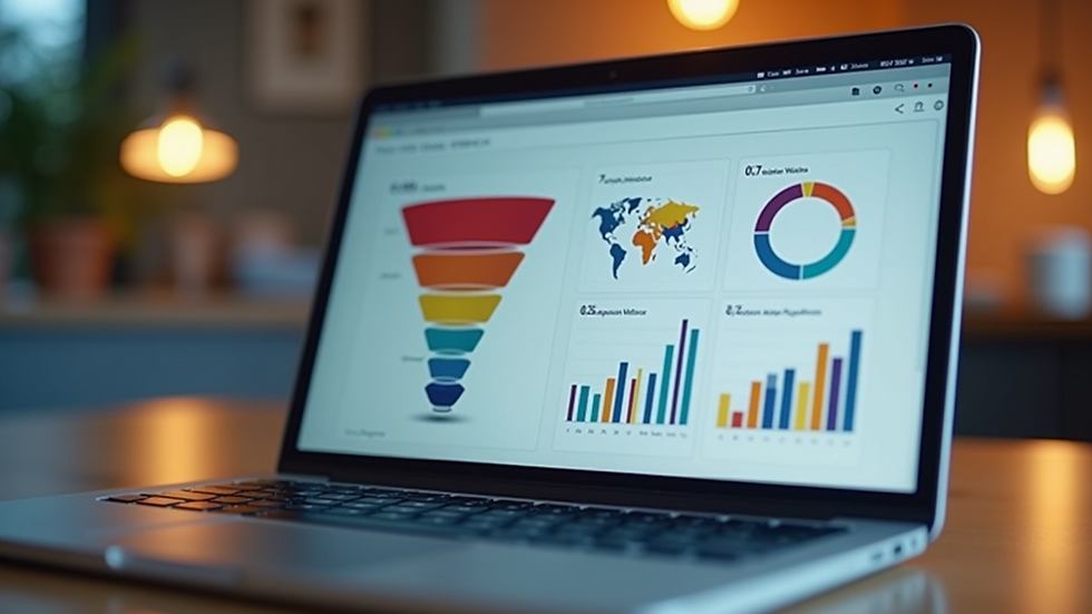 Eye-level view of a laptop screen showing sales funnel analytics