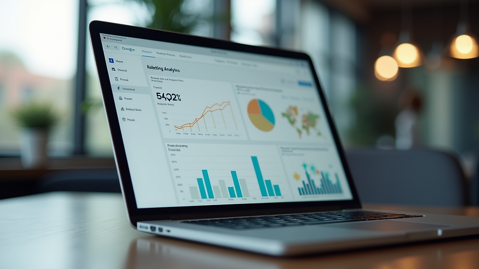 Close-up view of a laptop screen showing marketing analytics dashboard