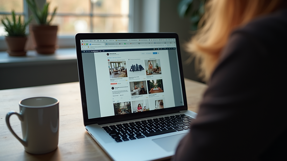 Close-up of a laptop screen showing social media content creation tools