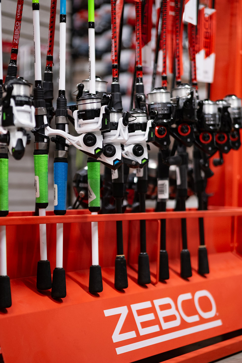 Stock of high quality Zebco brand fishing rods and spinning reels.