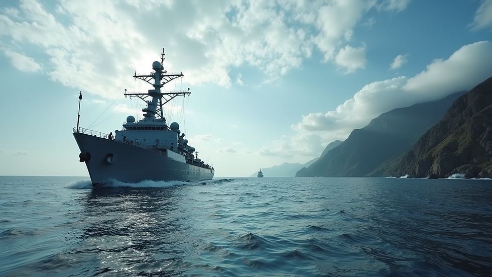 Vista panoramica di una nave della Marina Militare italiana in mare aperto