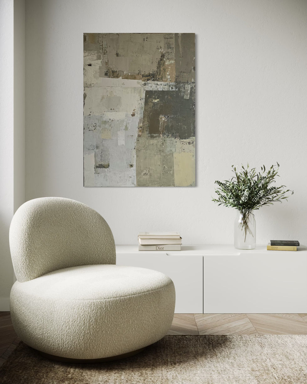 a chair in front of a painting that says dior on it