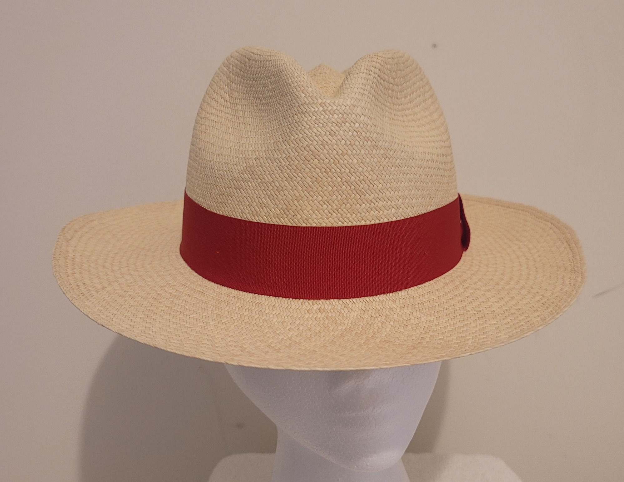 Classic Cream and Red Panama Hat - Unisex Fedora Flex Fit Sizing