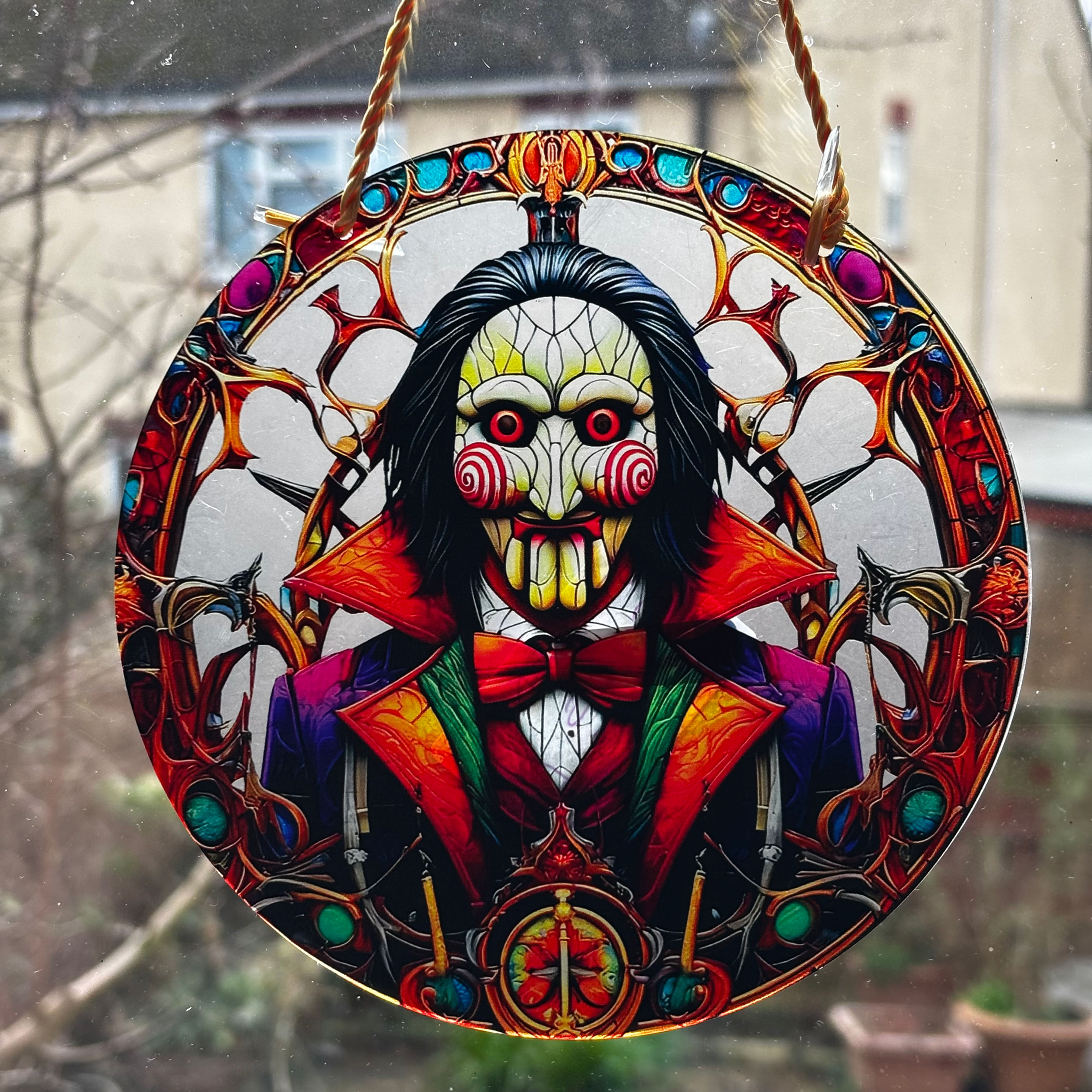 Saw Puppet Billy Horror Window Hanging 