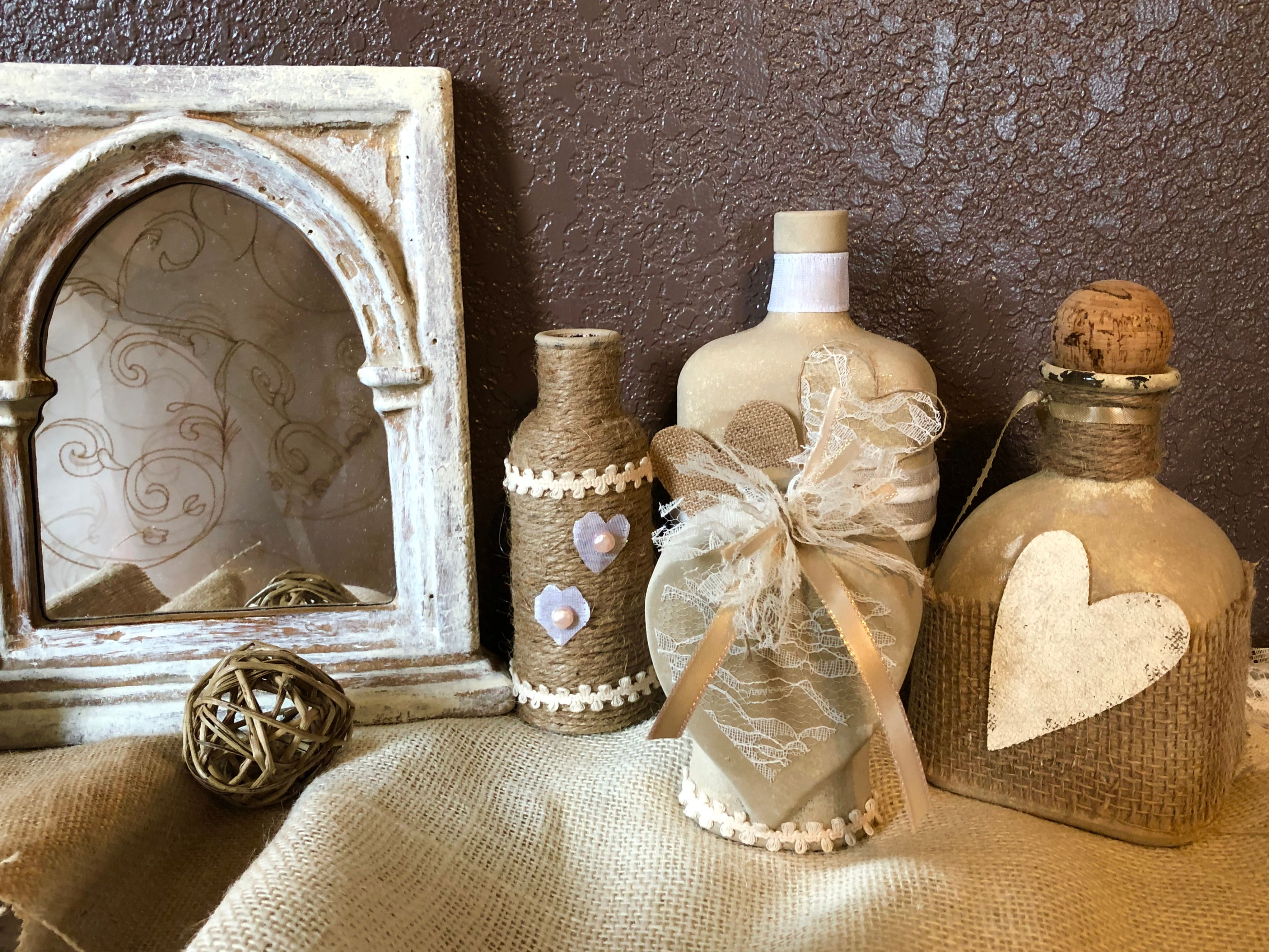 Mirror and decorative bottles 