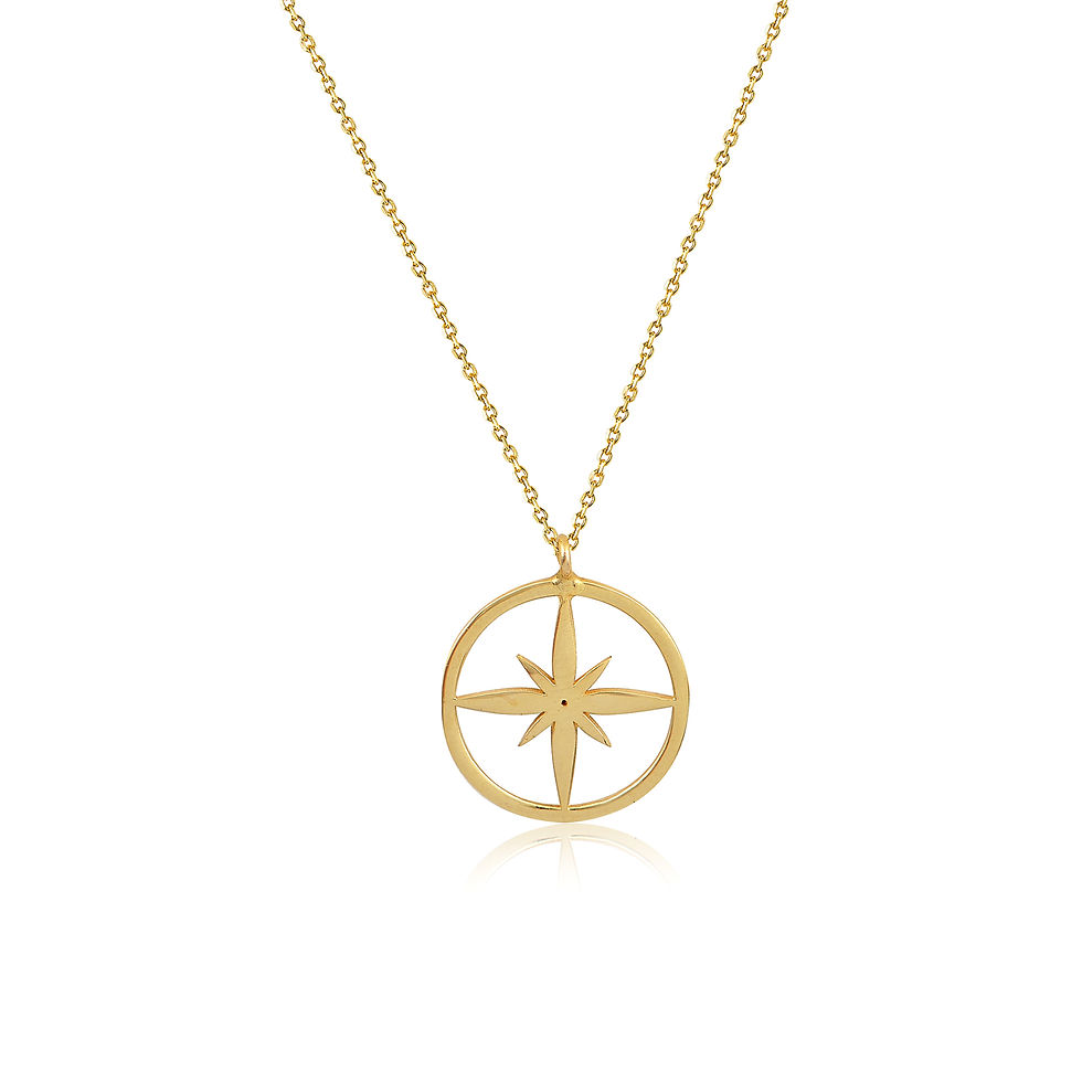 Thumbnail: Compass 14k Gold Necklace with peridot stone
