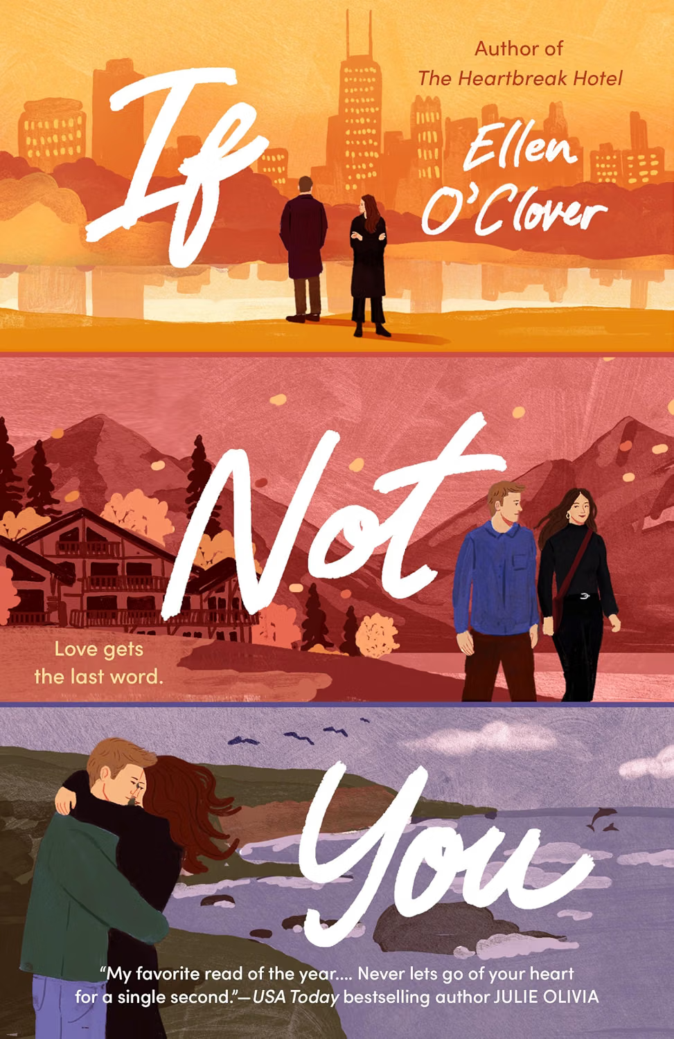 If Not You book cover by Ellen O'Clover, with three romantic scenes and the text Love gets the last word.