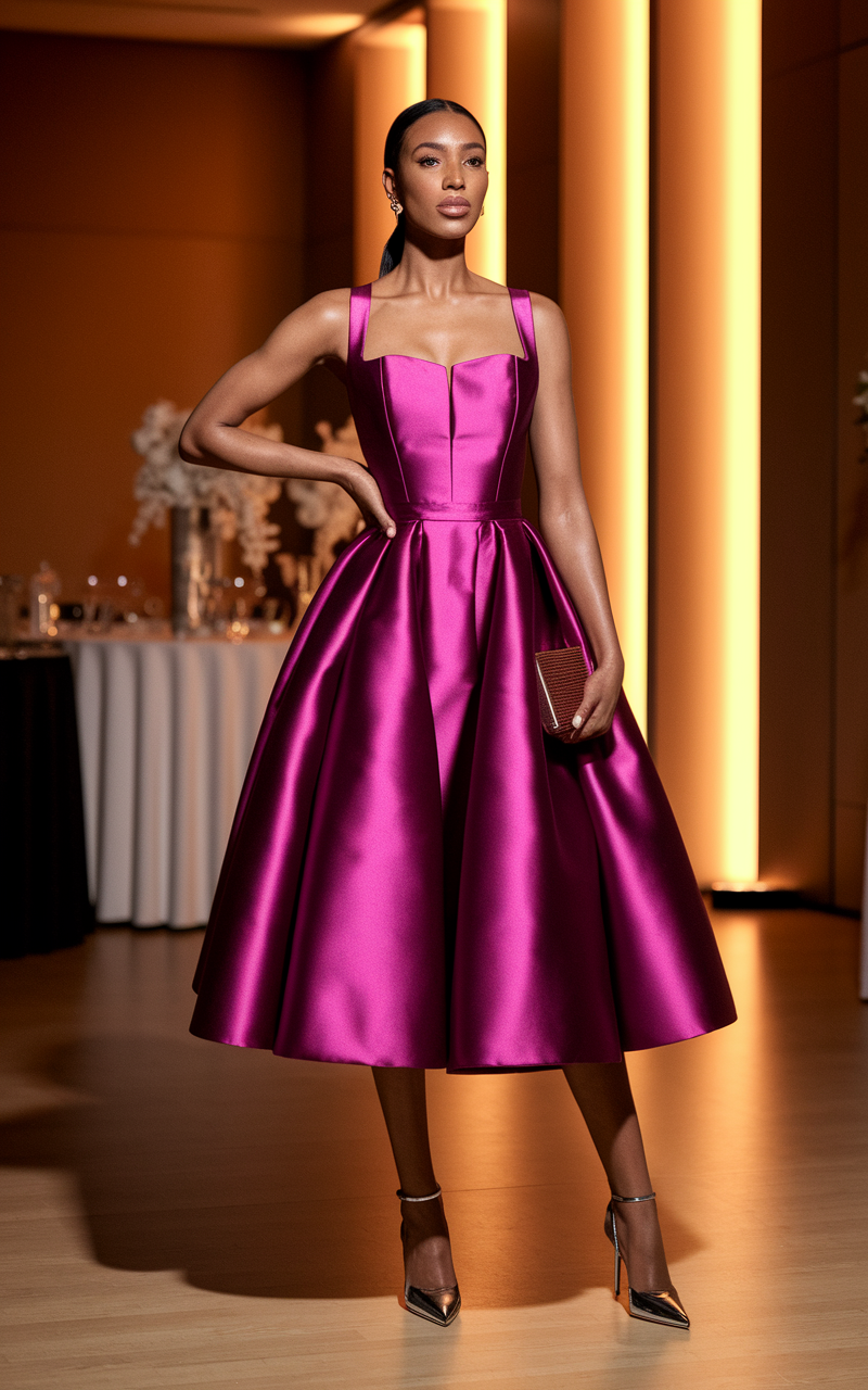 Sleeveless Midi Dress in a Bold Hue