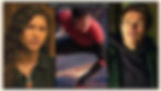 Three-panel image: a young woman speaks, Spider-Man crouches in action, and a man looks upward pensively. Text: "WWW.THATLOVEPODCAST.COM".