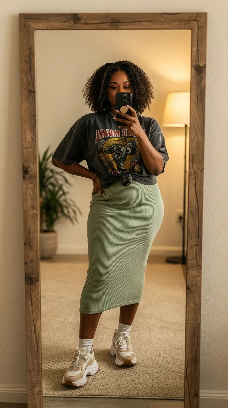 The Cozy Knit Skirt and Graphic Tee Pairing