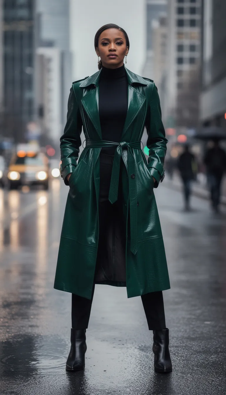 The Statement Green Leather Trench
