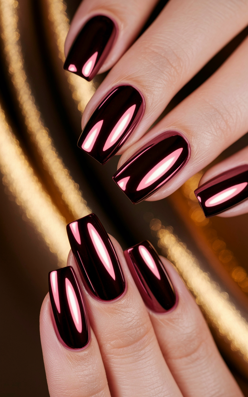 The Mirror Shine: Burgundy Chrome Nails