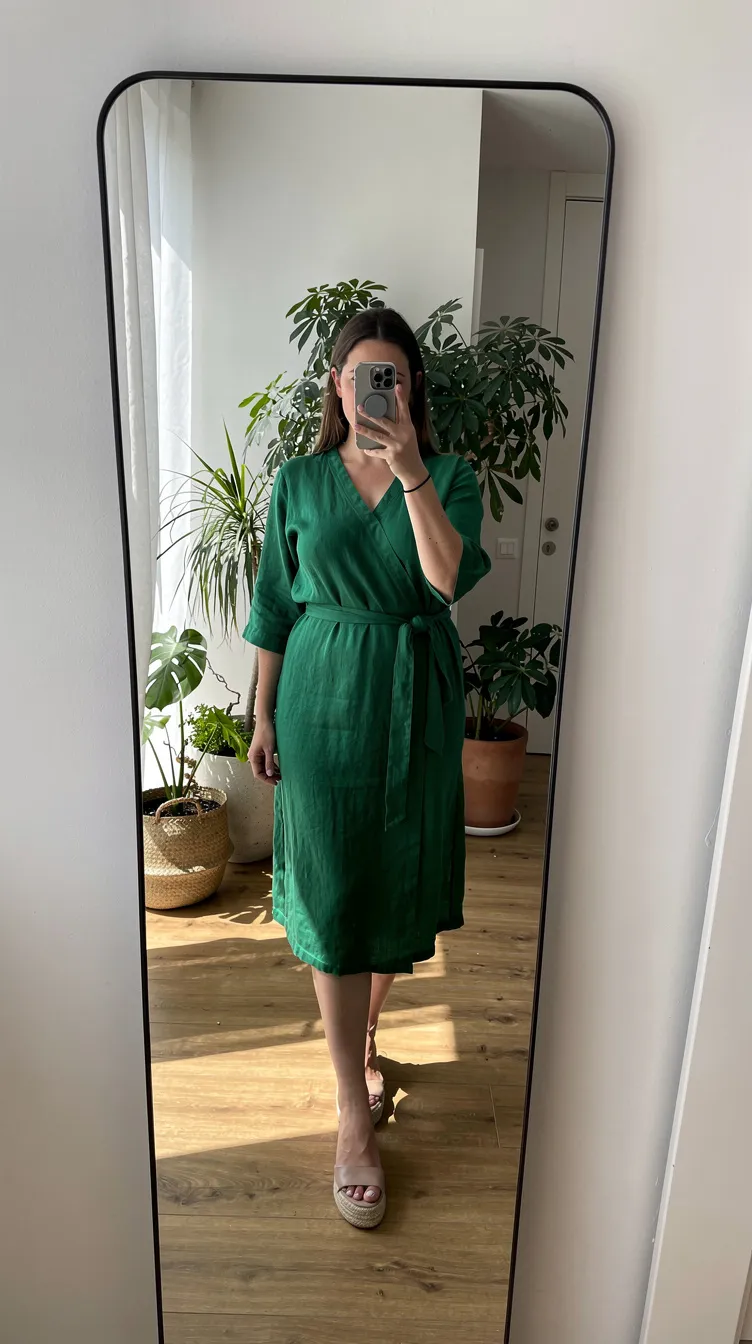 The Kelly Green Linen Wrap Dress