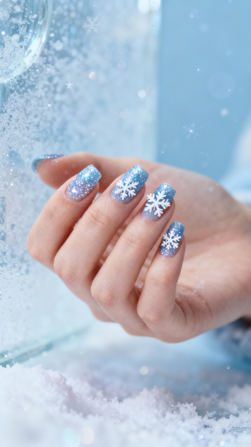 The Sparkling Tips and Snowflakes Manicure
