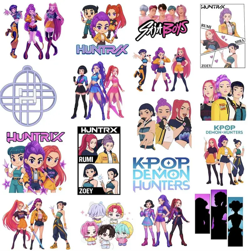 Thumbnail: 900 Huntrix Kpop Demon Hunters PNG SVG, Kpop Idol Group Shirt design,Girl Dinner