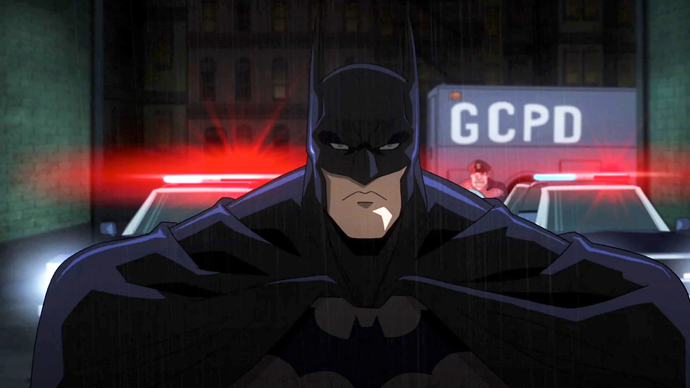 Batman animation artwork accompanying the section on Batman: Assault on Arkham (2014).