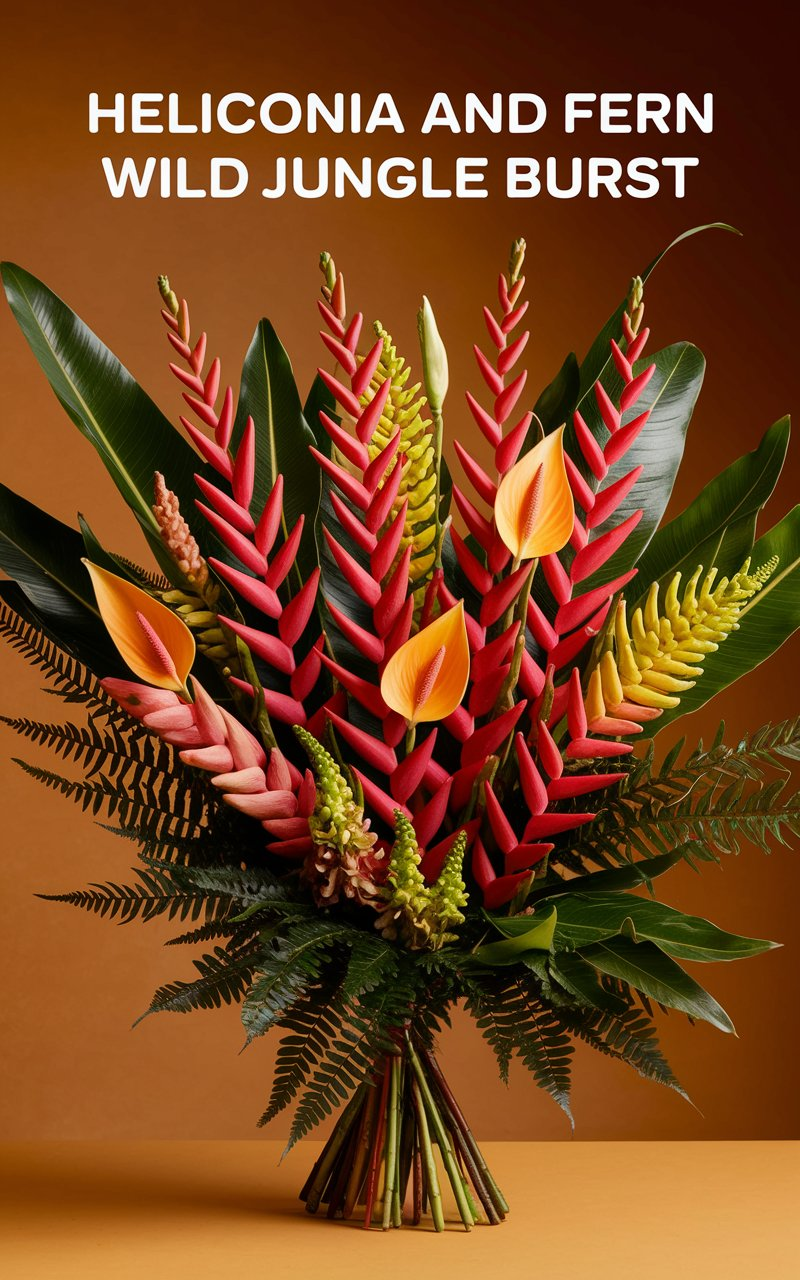 Heliconia and Fern Wild Jungle Burst