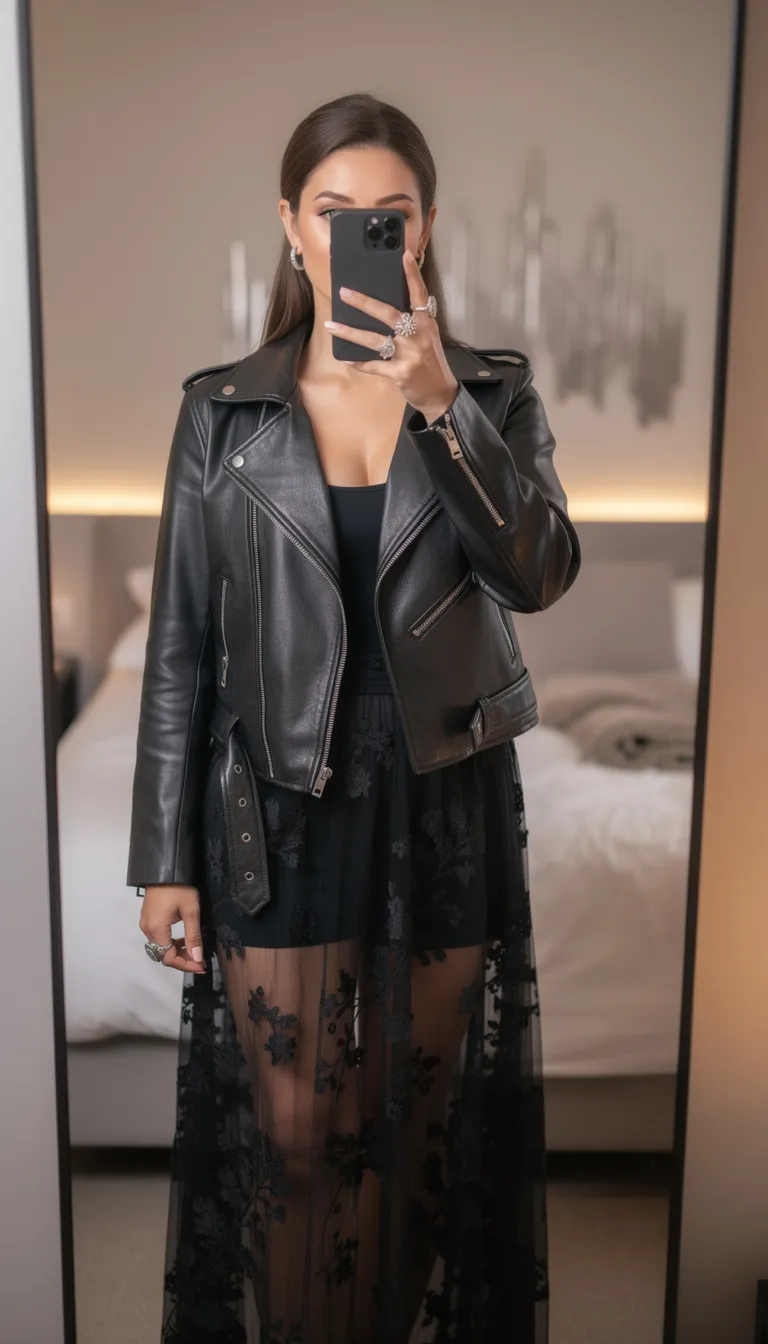 Boho Rockstar Chic (Sheer Maxi & Moto Jacket)