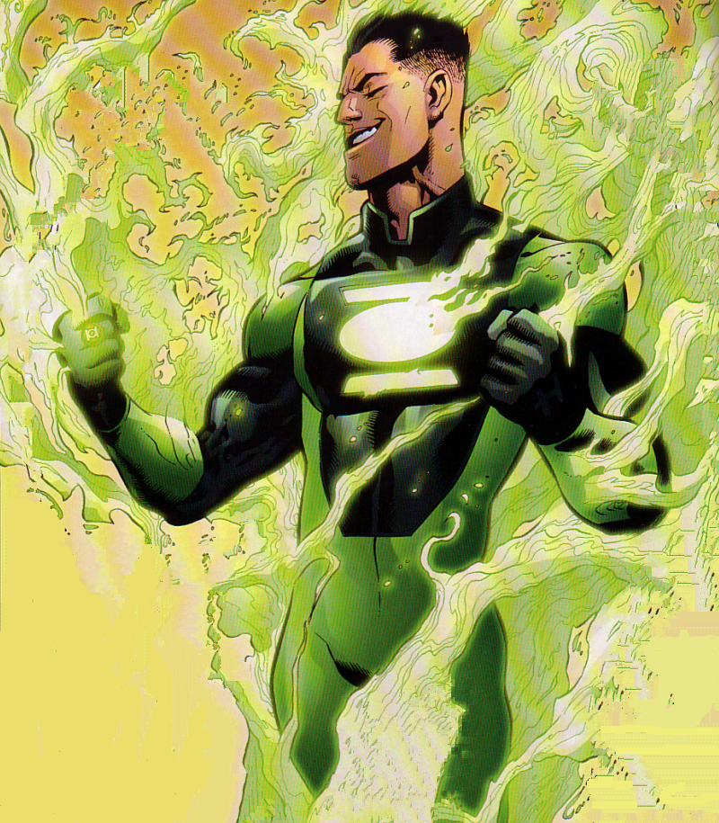 A Green Lantern figure in a dark setting.