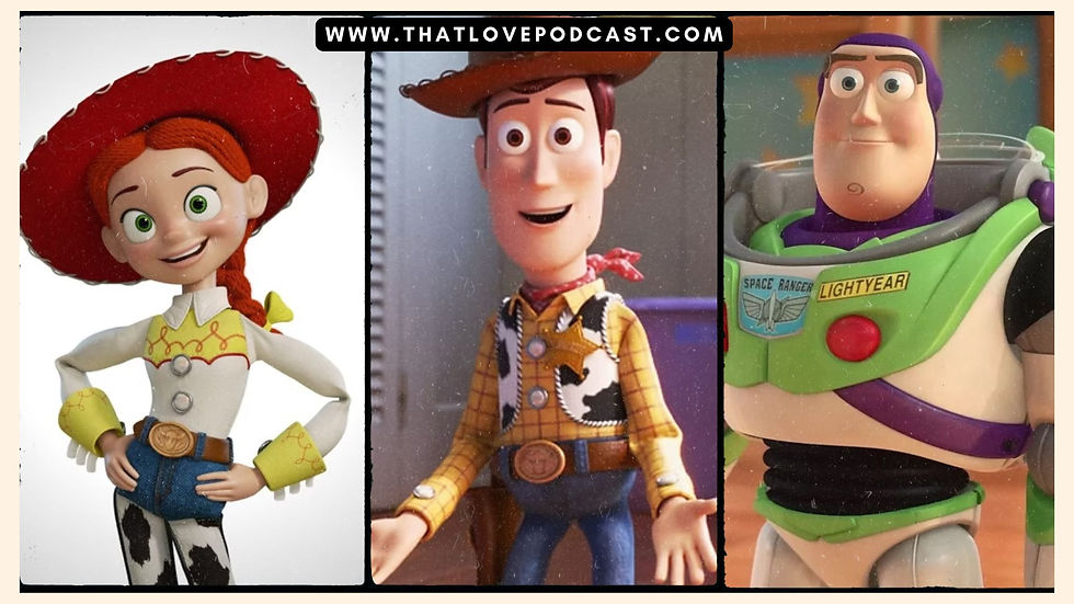 Three animated characters: a girl in a red hat, a cowboy in a checkered shirt, and a spaceman in a green suit. Website URL at top.