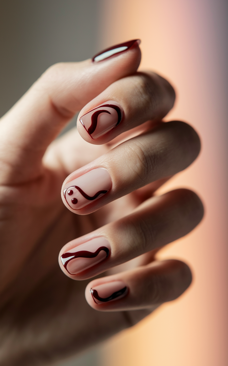 The Abstract Artist: Burgundy with Minimalist Lines & Swirls