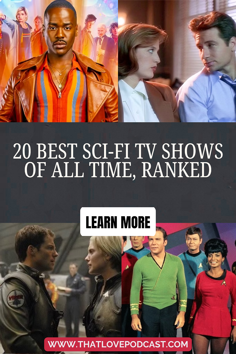 Collage of sci-fi TV characters with headline 20 Best Sci-Fi TV Shows of All Time, Ranked and Learn More button.