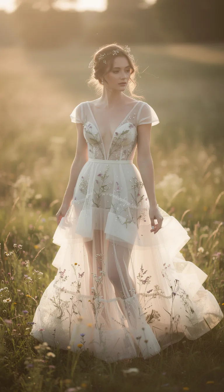 Blend Nature with Light Tulle and Floral Appliqué