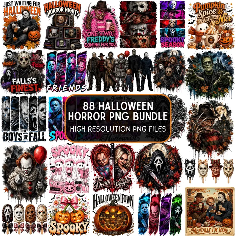 Halloween Horror PNG Bundle, Spooky Season PNG, Retro Halloween Png, Horror 