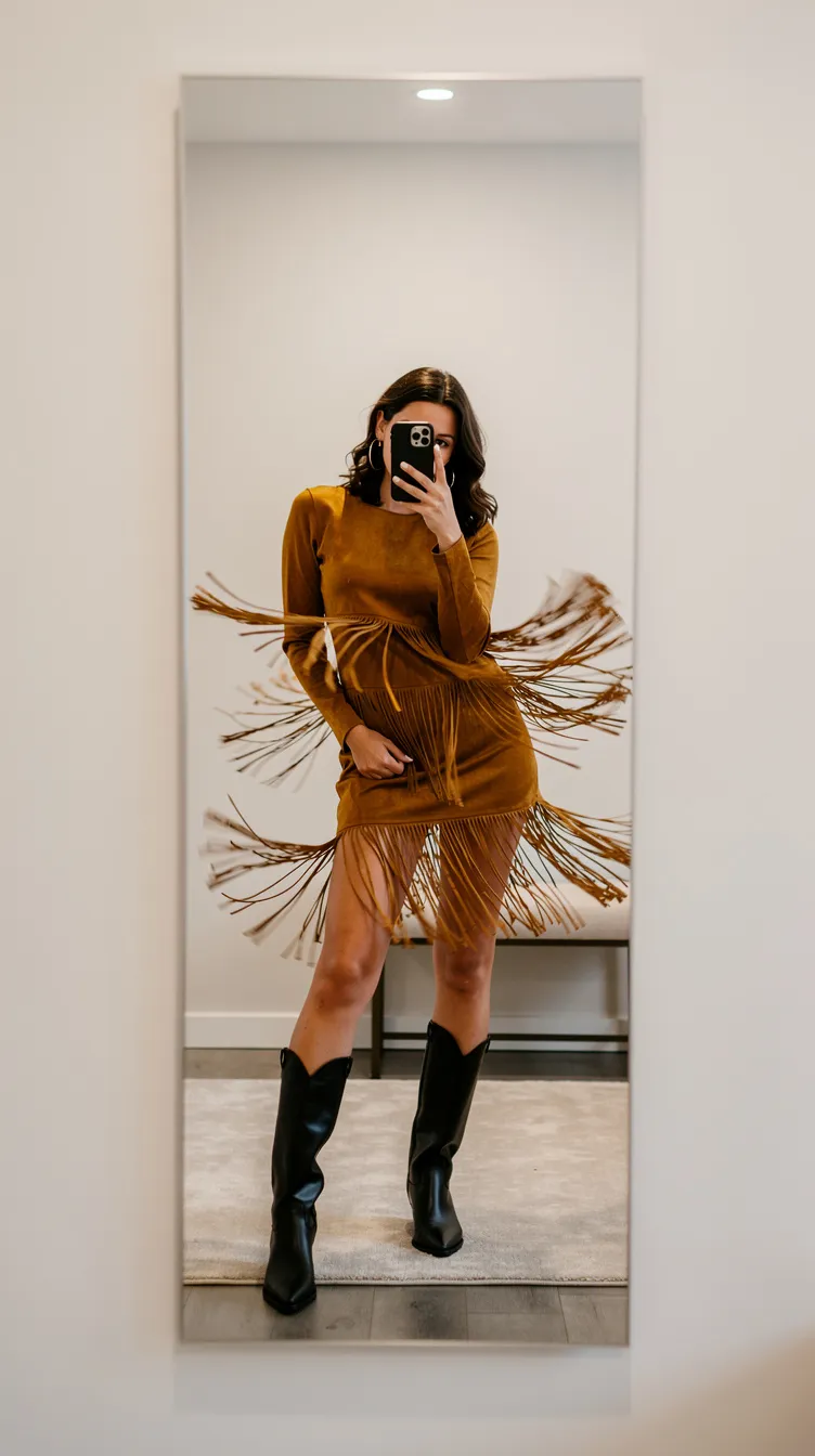Fringe Mini Dress + Western Boots