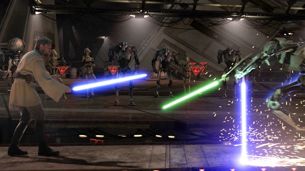 Obi-Wan Kenobi duels General Grievous on Utapau in Revenge of the Sith