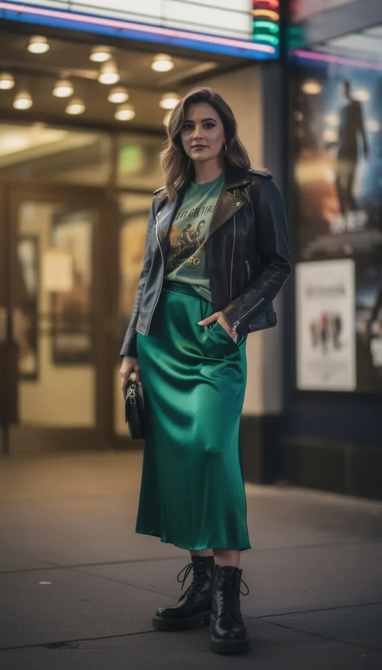 The Movie Night: Silk Slip Skirt and Graphic Tee