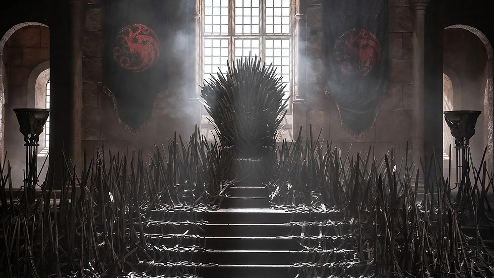 [Image: The Iron Throne in the Red Keep's throne room, empty and imposing]