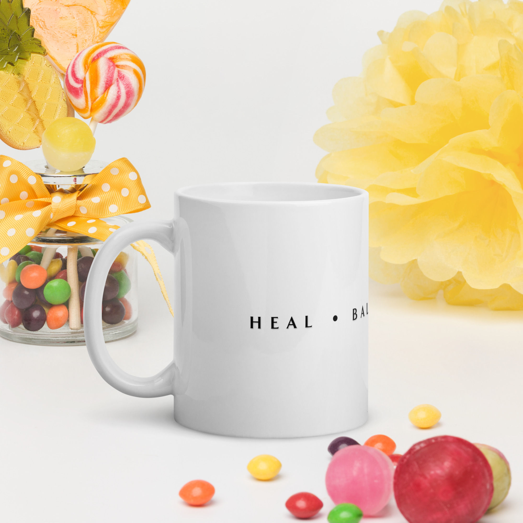 Heart Dance Records Heal Balance Calm White glossy mug