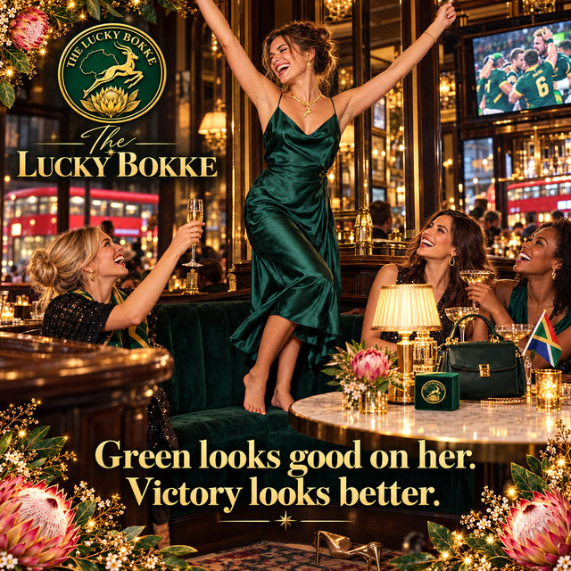 Celebrating a win in green: Green looks good on her. Victory looks better.