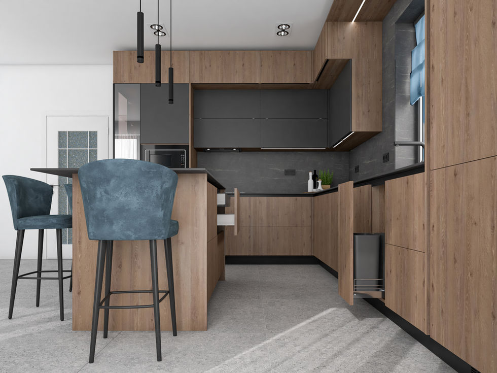 Изтеглящи кошове за разделно събиране на отпадъци – кухня Варна, проект TK Interior & Furniture Design