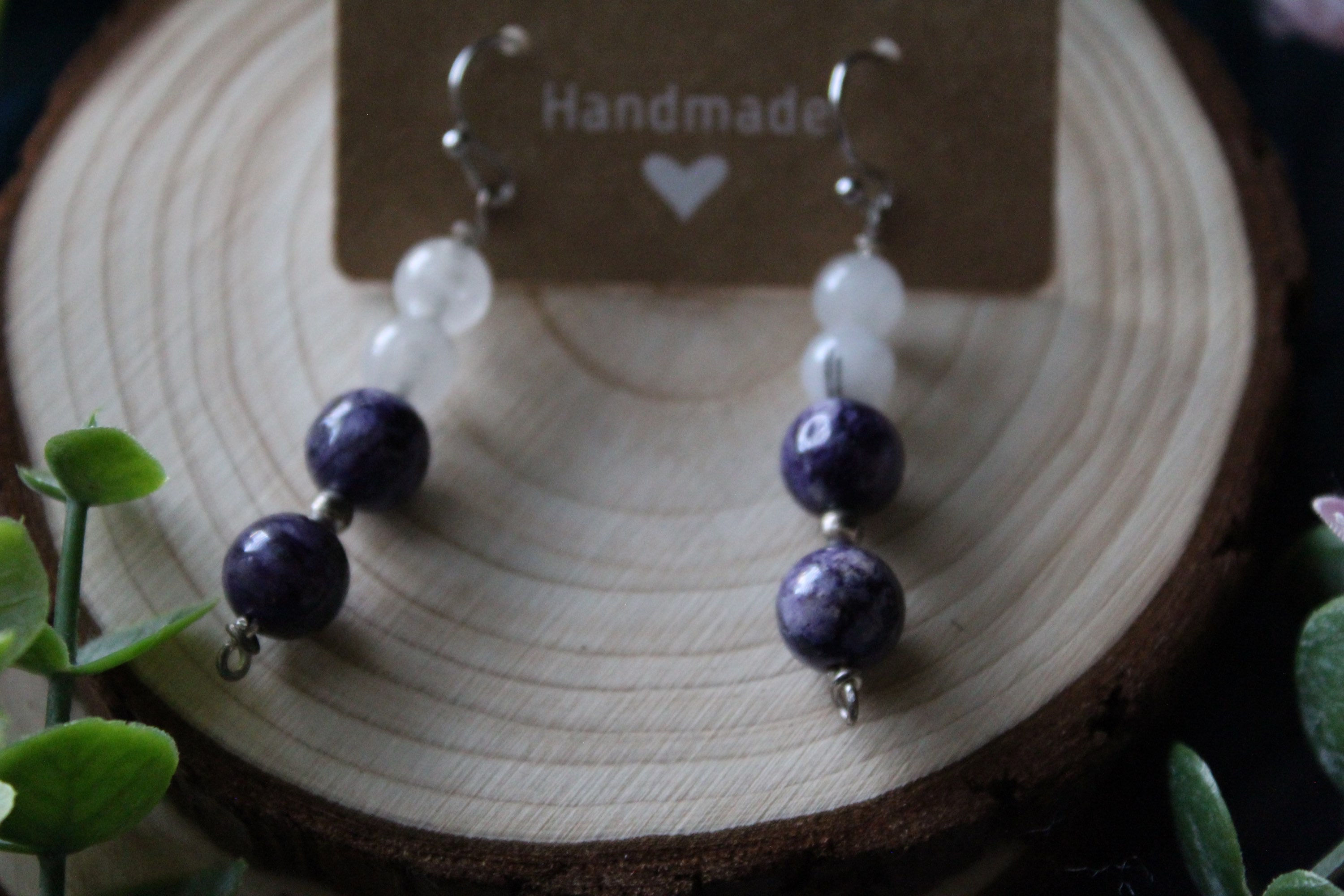 Charoite with Tourmalinated Quartz Sterling Earrings