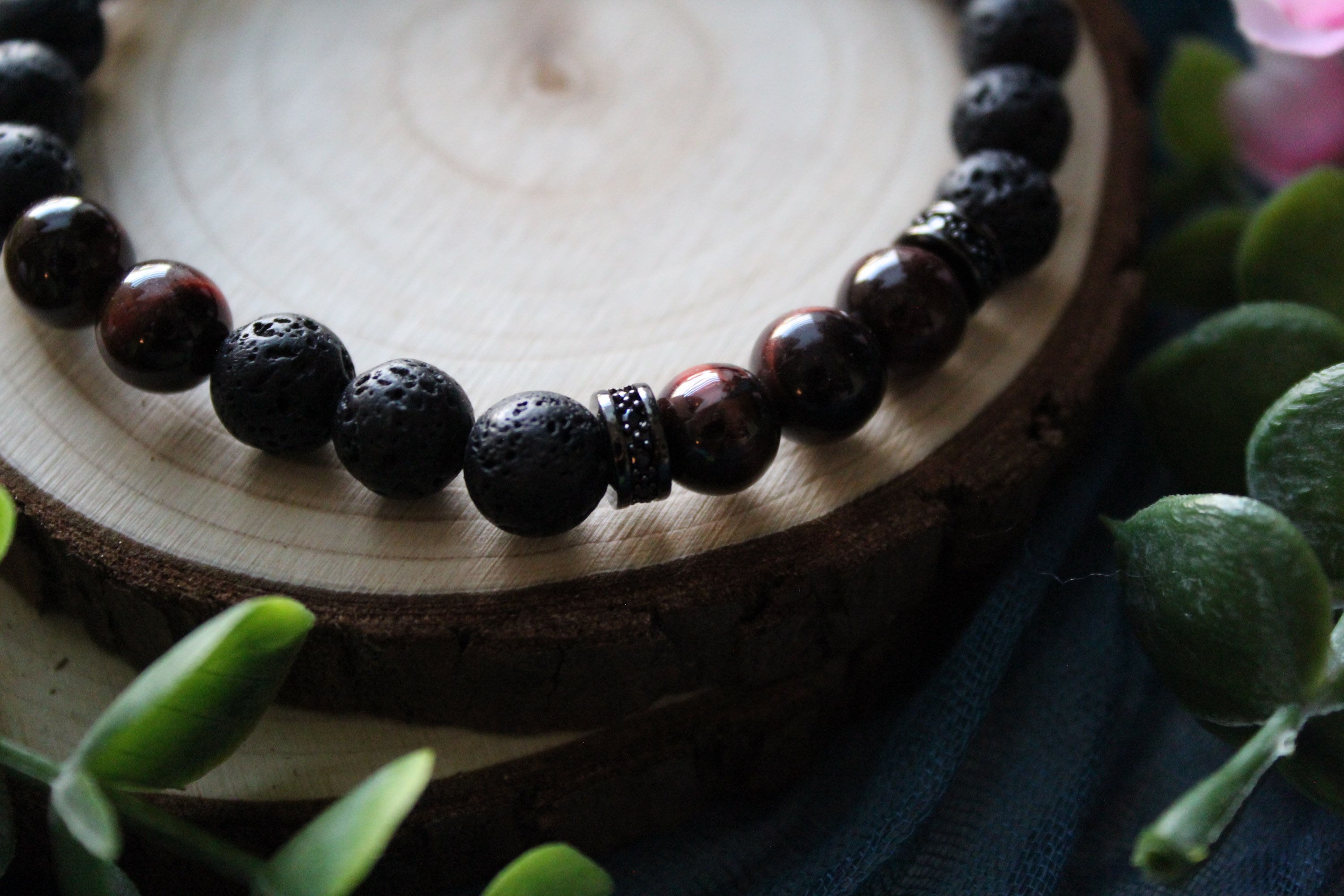 Lavastone and Red Tigers Eye Bracelet