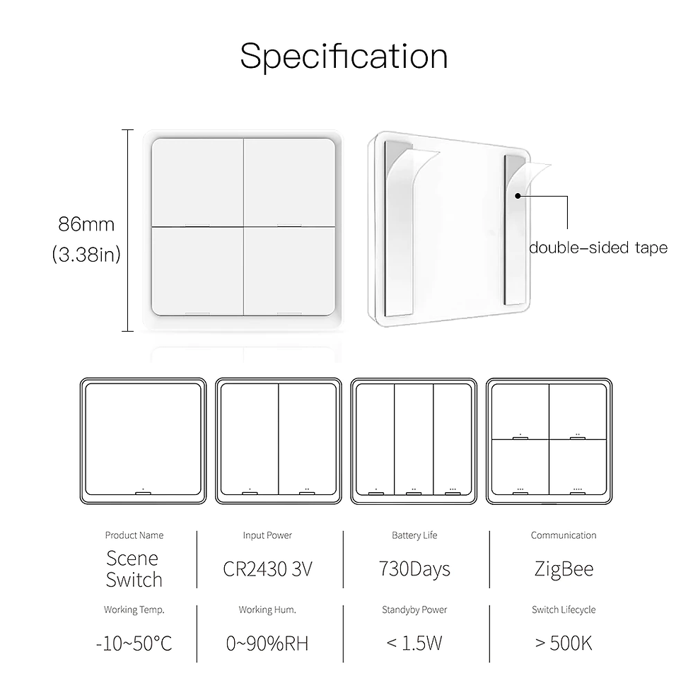 Miniatură: 4 Gang Tuya ZigBee Wireless 12 Scene Switch Push Button Controller Battery