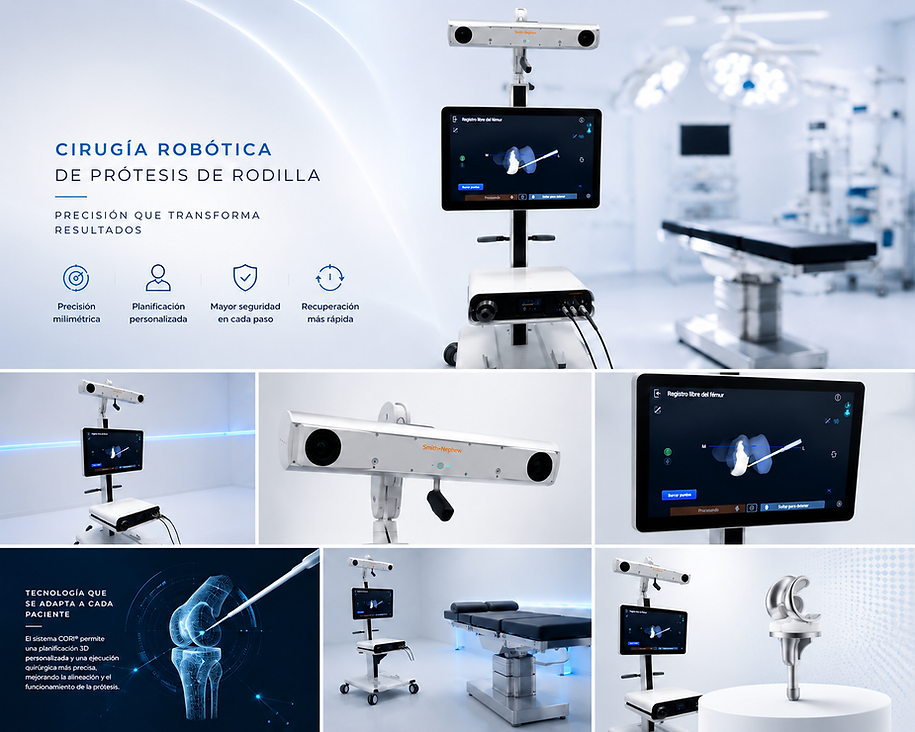 Robot de cirugía robótica para la colocación precisa de prótesis de rodilla y cadera.